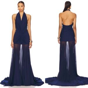 DEME by Gabriella Chloe Halter Gown Navy Blue NEW